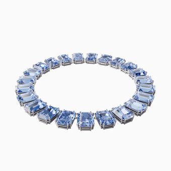 Millenia necklace, Octagon cut crystals, Blue, Rhodium plated